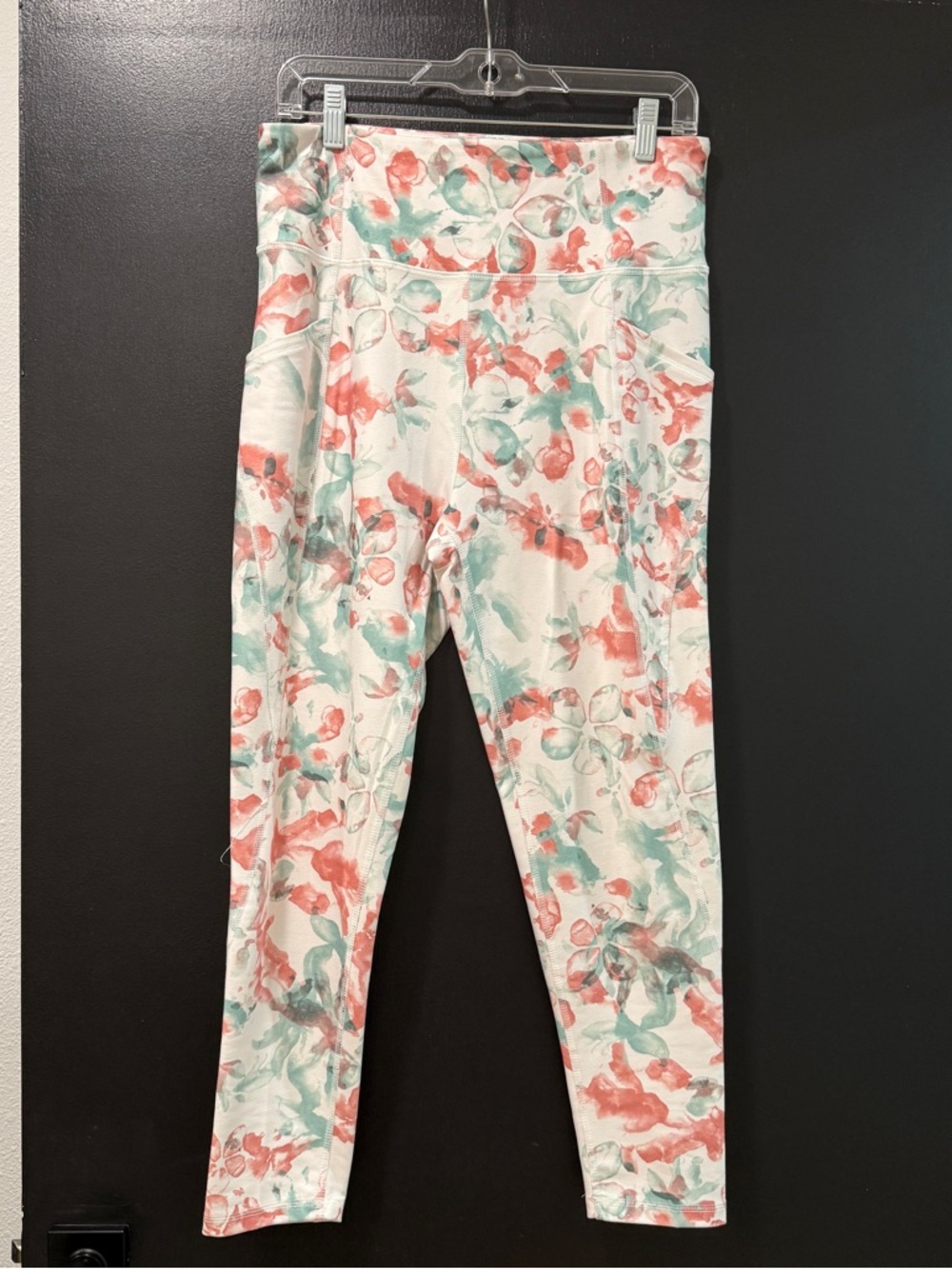 Floral Print Active Leggings - Coral & Teal on Cream